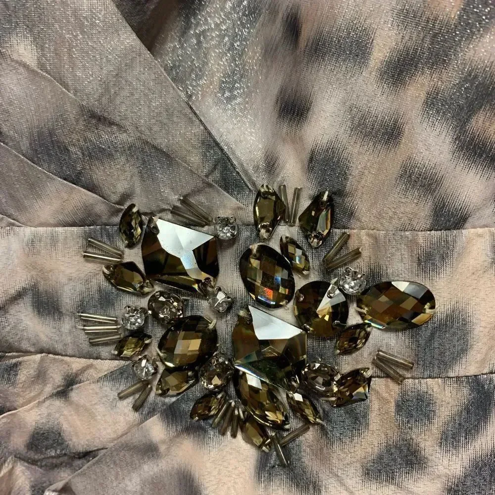 Eliza J Animal Print Taffeta Crystal Embellished Dress sz 12 NWT